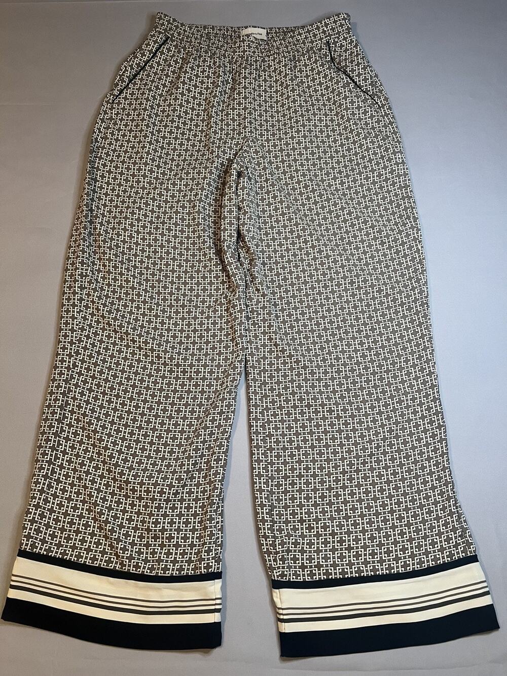 Abercrombie & Fitch Wide Leg High Waist Pull On Pants Tan Geometric Pattern Sz M